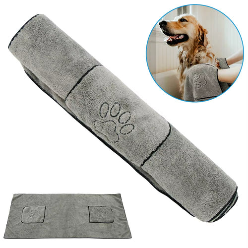 Ultra-Absorbent Microfiber Pet Towel with Convenient Pocket Design for Dogs and Cats