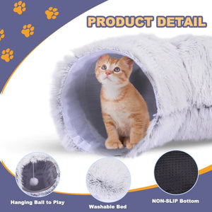 Winter New Arrival Plush Cat Tunnel Bed Foldable Two-In-One round Warmth Pet Nest Thickened Cozy Cuddly Cat Hideaway