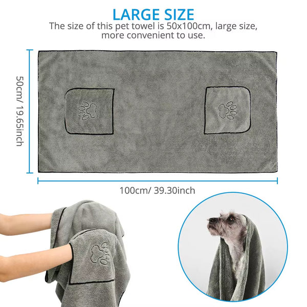 Ultra-Absorbent Microfiber Pet Towel with Convenient Pocket Design for Dogs and Cats