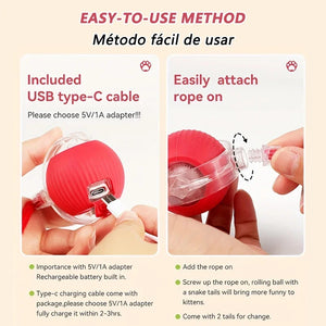 Rechargeable Auto Interactive Cat Ball with Faux Tail Wireless Smart Motion Sensor Cat Toy for Indoor Cats Pet Accessories