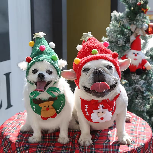 Funny Dog Christmas Hat Pets Santa Bibs New Year Party Cosplay Costume Puppy Cap Cute Cats Bandana Clothes Accessories Gift