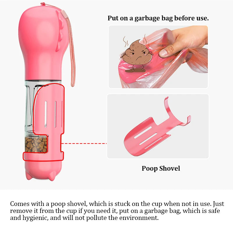 3-in-1 Portable Pet Water Bottle and Food Feeder with Waste Disposal