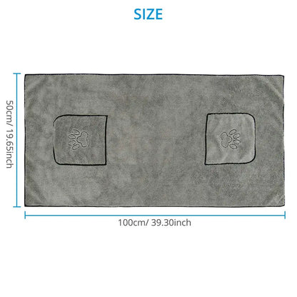 Ultra-Absorbent Microfiber Pet Towel with Convenient Pocket Design for Dogs and Cats